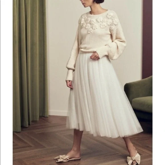 NWT BHLDN Leena Tulle Midi Skirt Ivory Sizes 0, 2, 4, - Picture 4 of 17